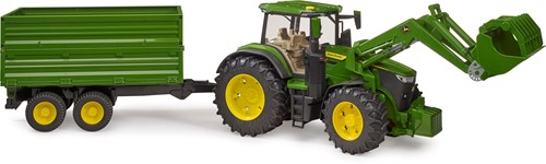 Bruder John Deere tractor 7R 350 met voorlader en dubbelassige aanhanger-2