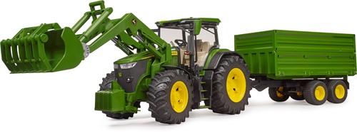 Bruder John Deere tractor 7R 350 met voorlader en dubbelassige aanhanger-3