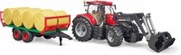 Bruder Case tractor IH Optum 300 CVX met voorlader en balentransport incl. 8 balen-2