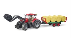 Bruder Case tractor IH Optum 300 CVX met voorlader en balentransport incl. 8 balen