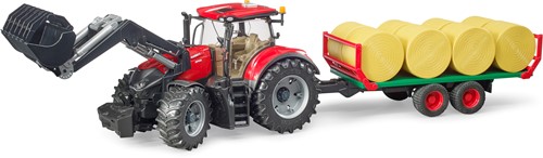 Bruder Case tractor IH Optum 300 CVX met voorlader en balentransport incl. 8 balen