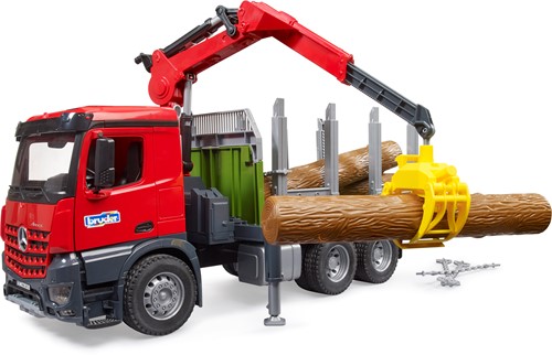 Bruder Mercedes Benz Arocs bomenvrachtwagen met kraan en bomen-3