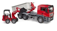 Bruder MAN TGS met rolcontainer en Schäffer compacte lader-2