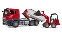 Bruder MAN TGS met rolcontainer en Schäffer compacte lader-3