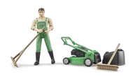 Bruder bworld Tuinman met grasmaaier en tuingereedschap-2