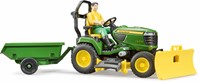 Bruder bworld John Deere Zitmaaier met aanhanger en tuinman