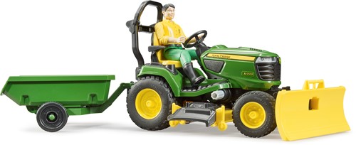 Bruder bworld John Deere Zitmaaier met aanhanger en tuinman
