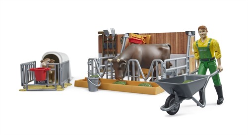 Bruder bworld Koe- en kalverstal incl.koe en accessoires-3
