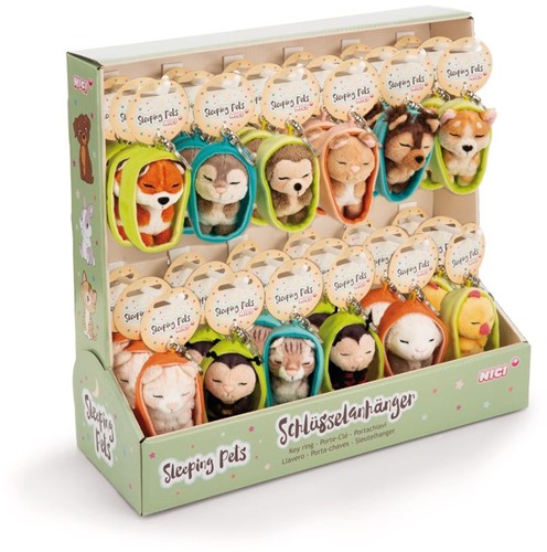 NICI - Assortiment sleutelhanger Sleeping Pets 8cm 12 dessins 36st in display GROEN