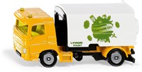 Siku veegwagen Faun Milieutechniek speelgoed metaal/kunststof geel/wit omhoogklapbare opvangbak 2-assig chassis