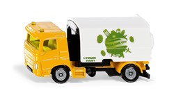 Siku veegwagen Faun Milieutechniek speelgoed metaal/kunststof geel/wit omhoogklapbare opvangbak 2-assig chassis