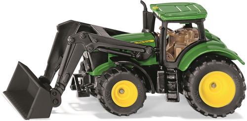 Siku John Deere Tractor met voorlader groen metaal/kunststof rubberen banden beweegbare voorlader