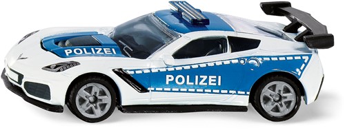 Siku politiewagen Chevrolet Corvette ZR1 politiespeelgoed metaal/kunststof blauw/wit opklapbare motorkap