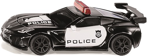Siku Chevrolet Corvette ZR1 Police metaal/kunststof zwart/wit motorkap kan open Amerikaanse politieauto