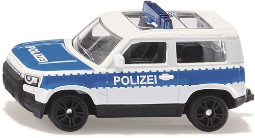 Siku Land Rover Defender Bundespolizei politie speelgoedauto metaal/plastic zilver/blauw rubberen banden sportvelgen blauwe signaalbalk trekhaak