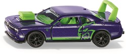 Siku Dodge Challenger SRT Hellcat Custom speelgoedauto metaal/kunststof pruimblauw deuren die open kunnen luxe lakwerk gedetailleerd ontwerp trekhaak