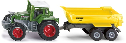 Siku Fendt tractor met Krampe kiepwagen speelgoedtractor metaal/kunststof groen/geel afneembare cabine kiepbak aanhanger met rubberen lichtlopende wielen trekhaak