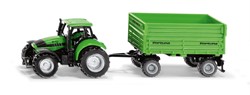 Siku DEUTZ-FAHR-trekker met 2-assige Fortuna-aanhanger speelgoedtractor metaal/kunststof groen afneembare cabine kiepbak aanhanger met rubberen lichtlopende wielen trekhaak