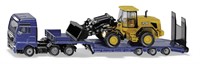 Siku MAN Vrachtwagen met dieplader en JCB-shovel 1:87 metaal/kunststof blauw/geel opklapbare oprijplaat beweegbare arm