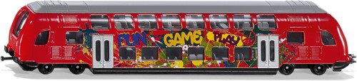 Siku Dubbeldekker-trein 1:87 metaal/kunststof rood graffiti-look compatibel met ander -speelgoed