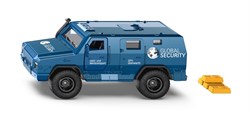 Siku Rheinmetall Survivor geldtransporter speelgoedauto 1:50 metaal/kunststof blauw deuren kunnen open inclusief stickervellen in verschillende talen en 4 goudstaven