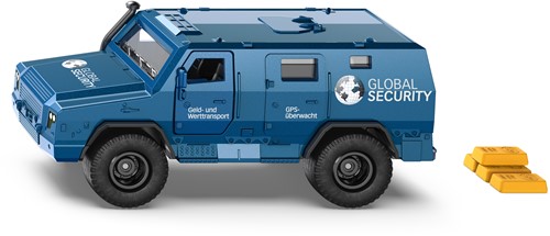 Siku Rheinmetall Survivor geldtransporter speelgoedauto 1:50 metaal/kunststof blauw deuren kunnen open inclusief stickervellen in verschillende talen en 4 goudstaven