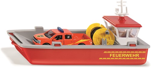 Siku Brandweer-werkboot 1:50 kunststof rood/geel incl. Ford F150 pick-up (metaal/kunststof) en stickervel