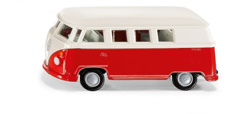 Siku VW T1 bus speelgoedauto 1:50 metaal/kunststof rood/wit deuren kunnen open trekhaak detailgetrouwe wielen