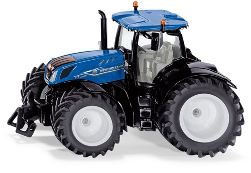 Siku New Holland T7.315 HD speelgoedtractor 1:32 metaal/kunststof blauw incl. frontgewicht motorkap kan worden geopend met trekhaak