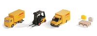 Siku DHL logistiek geschenkset inclusief vrachtwagen heftruck bezorgwagen pallets en pakketten metaal/kunststof geel bewegende onderdelen