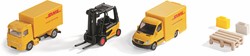 Siku DHL logistiek geschenkset inclusief vrachtwagen heftruck bezorgwagen pallets en pakketten metaal/kunststof geel bewegende onderdelen