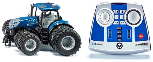 Siku New Holland T7.315 tractor 1:32 blauw metaal/kunststof afstandsbediening incl. Bluetooth afstandsbedieningsmodule met afneembare dubbele banden bediening via app mogelijk