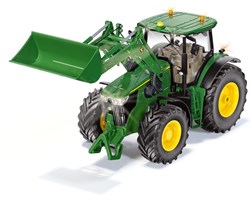 Siku John Deere 7310R Tractor met voorlader groen metaal/kunststof 1:32 op afstand bestuurbaar inclusief bluetooth-controller en accessoires besturing via app mogelijk