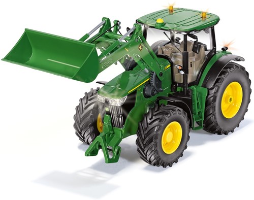 Siku John Deere 7310R Tractor met voorlader groen metaal/kunststof 1:32 op afstand bestuurbaar inclusief bluetooth-controller en accessoires besturing via app mogelijk