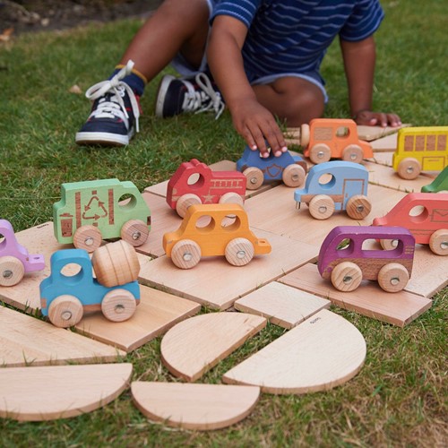 Tickit Set Met Regenboog Houten Voertuigen-3