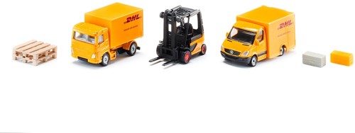 Siku DHL logistiek geschenkset inclusief vrachtwagen heftruck bezorgwagen pallets en pakketten metaal/kunststof geel bewegende onderdelen-3