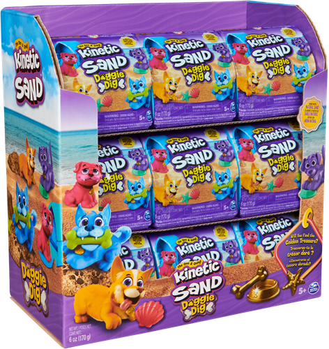 Kinetic Sand - CDU 18 pcs Hondje Met Schat Speelset - Multifunctioneel Verrassingsgereedschap In De Vorm Van Een Hond - 170 gram Strandzand En Opbergbak Voor Speelzand