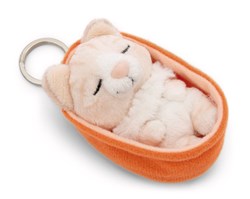 NICI - Sleutelhanger Sleeping Pets kat beige 8cm mand abrikoos GROEN