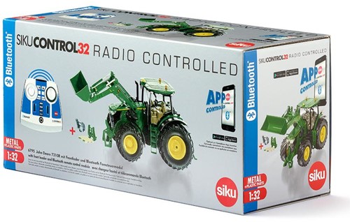 Siku John Deere 7310R Tractor met voorlader groen metaal/kunststof 1:32 op afstand bestuurbaar inclusief bluetooth-controller en accessoires besturing via app mogelijk-3