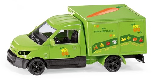 Siku streetscooter BIO bezorgservice speelgoedbestelbus 1:50 metaal/kunststof groen achterklep kan open inclusief stickervellen en kartonnen vellen van levensmiddelen-2