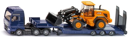 Siku MAN Vrachtwagen met dieplader en JCB-shovel 1:87 metaal/kunststof blauw/geel opklapbare oprijplaat beweegbare arm-2