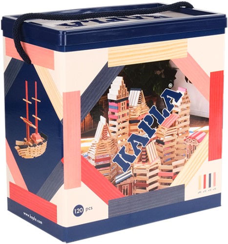 Kapla - 120 BOX blue, red, pink : 90 natural + 30 coloured planks