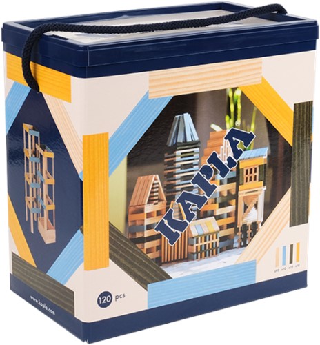 Kapla - 120 BOX blue, yellow, green : 90 natural + 30 coloured planks
