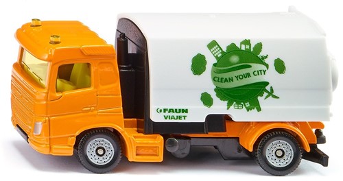 Siku veegwagen Faun Milieutechniek speelgoed metaal/kunststof geel/wit omhoogklapbare opvangbak 2-assig chassis-2