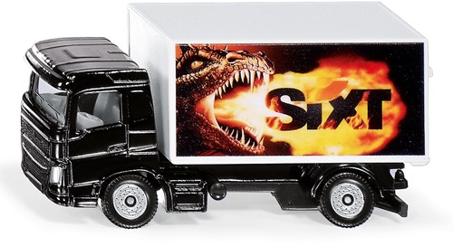 Siku vrachtwagen met Sixt kofferopbouw speelgoedvrachtwagen metaal/kunststof zwart/wit achterklep kan worden geopend drakenmotief-2