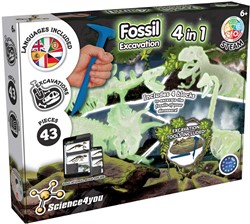 Science4you Fossil Excavations 4 in 1 Glow in the Dark