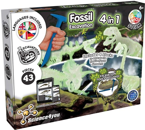 Science4you Fossil Excavation 4 in 1 Glow in the Dark