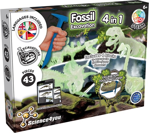 Science4you Fossil Excavations 4 in 1 Glow in the Dark-2