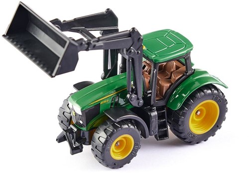 Siku John Deere Tractor met voorlader groen metaal/kunststof rubberen banden beweegbare voorlader-2