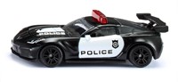 Siku Chevrolet Corvette ZR1 Police metaal/kunststof zwart/wit motorkap kan open Amerikaanse politieauto-2